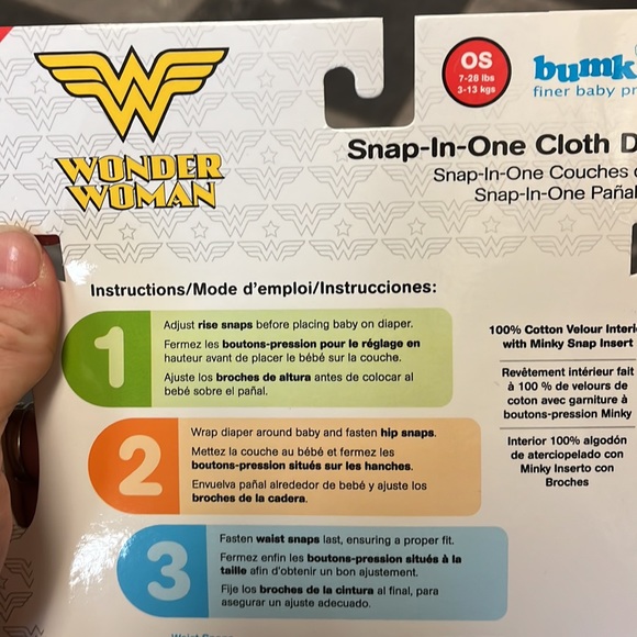 Bumpkin Snap-In-1 Wonder Woman Cloth Diaper Cape Baby Oneder 1st Birthday DC OS - Picture 4 of 6